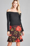 ACTIVE BASIC Peplum Hem Knee Length Skirt with Floral Print In 2 Colors