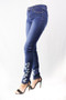 Blue Washed Denim Jeans with Floral Detail