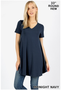 SHORT SLEEVE V-NECK ROUND HEM TUNIC AVAILABLE IN 2 COLORS