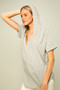 Short Sleeve Multi-Striped Knit Hoodie 2 Colors Available