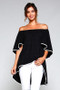 ELDRIDGE OFF SHOULDER HI-LOW TUNIC WITH CONTRAST PIPING