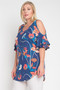 BE STAGE Plus Size Cold Shoulder Ruffled Sleeve Tunic Top