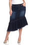 BE GIRL Plus Size Stretch Denim Hi-Low Ruffle Skirt with Washed Effect, Frayed Bottom