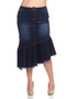 BE GIRL Plus Size Stretch Denim Hi-Low Ruffle Skirt with Washed Effect, Frayed Bottom