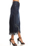 BE GIRL Stretch Denim Midi Skirt with Fringe Hem