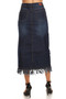 BE GIRL Stretch Denim Midi Skirt with Fringe Hem