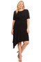 LILLIAN Plus Size Midi Dress with Asymmetrical Hem and Short Sleeves in 2 Colors