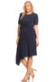 LILLIAN Plus Size Midi Dress with Asymmetrical Hem and Short Sleeves in 2 Colors