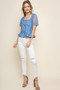 GIGIO Denim Buton Front Top with Lace Sleeves