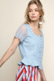 GIGIO Denim Buton Front Top with Lace Sleeves