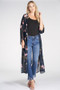 Sheer Print Long Kimono in Navy or Light Gray