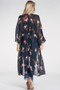 Sheer Print Long Kimono in Navy or Light Gray