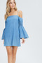 BLUSHING HEART Cold Shoulder Mini Dress with Smocked Bell Sleeves and Spaghetti Straps