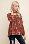 Long Sleeve Floral Print Smocked Top