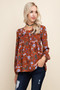 Long Sleeve Floral Print Smocked Top