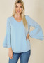 WOVEN DOBBY DOUBLE LAYER BELL SLEEVE TOP 