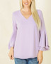 WOVEN DOBBY DOUBLE LAYER BELL SLEEVE TOP 
