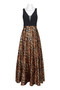 Cachet Plunging  V-Neck Sleeveless Animal Print Satin Dress