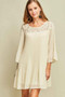 ENTRO Bell Sleeve Pleated Dress with Lace