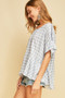 ENTRO Check Print Scoop Neck Linen Blend Top with Back Keyhole