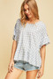 ENTRO Check Print Scoop Neck Linen Blend Top with Back Keyhole