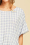 ENTRO Check Print Scoop Neck Linen Blend Top with Back Keyhole