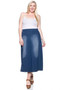 BE GIRL Stretch Denim Maxi Skirt With Front Slit and Studs Embellishment