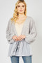 ENTRO Textured Peplum Cardigan Top with a Draw String Closure 
