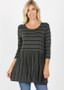 Striped 3/4 Sleeve Baby Doll Top