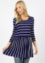 Striped 3/4 Sleeve Baby Doll Top