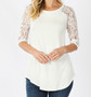 LUXE LACE HALF SLEEVE ROUND NECK BASEBALL TOP