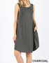PLUS SIZE SLEEVELESS ROUND HEM SWING DRESS CHARCOAL