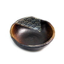 Brown Soy Sauce Dish with Seigaiha Wave 3.27" dia