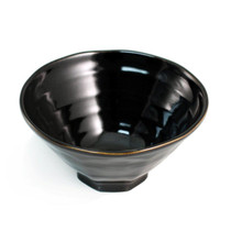 Glossy Black Noodle Bowl with Brown Trim 54 fl oz / 8.7" dia