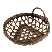 Washable Dark Brown Round Faux Bamboo Basket 5.88" dia