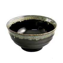 Glossy Black Noodle Bowl with Blue Trim 33 fl oz / 6.7" dia