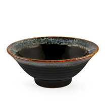 Glossy Black Noodle Bowl with Blue Trim 33 fl oz / 7.68" dia