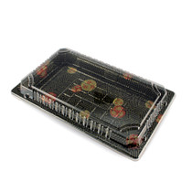 TZ-015 Black Designed Take Out Sushi Tray 8.5" x 5.4" (50/pack)