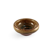 Brown Soy Sauce Dish with Oribe Green Swirl 2.68" dia