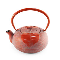 Leaf Motif Red Nanbu Cast Iron Teapot 23 oz