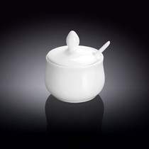 Wilmax White Porcelain Pot with Spoon 3 fl oz / 2.83" dia