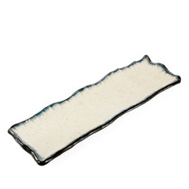 [NEW] Ivory Rectangular Plate with Navy Trim 13.31" x 4.25"