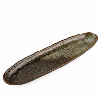 [NEW] Yuteki Tenmoku Oval Plate with White Mist 12.8" x 3.39"