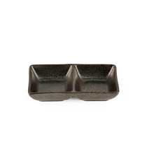 2 Compartment Black Speckled Sauce Dish 5" x 2.75"