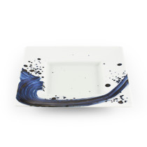 [NEW] Blue Brushstroke White Rimmed Square Dinner Plate 9.45" x 9.45"