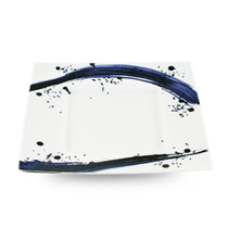 [NEW] Blue Brushstroke White Rimmed Square Dinner Plate 12.32" x 12.32"