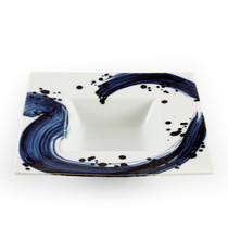 [NEW] Blue Brushstroke White Rimmed Square Kobachi Bowl 10 fl oz / 8.86" x 8.86"