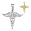 Caduceus Healthcare Worker Pendant - 14k Gold Vermeil Or 925 Silver - CZ Stones - Small 1.25"