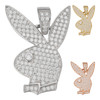 Playboy Bunny Hip Hop Pendant - 14k Yellow/Rose Gold Vermeil Or 925 Silver - CZ Stones - Small 1"