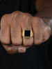 Mobster Ring - 14k Gold Vermeil 925 Silver - Genuine Black Onyx Stone